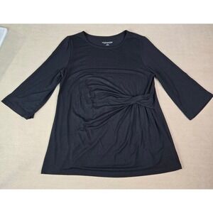 Soft Surroundings Black Knot Front 3/4 Sleeve Top Blouse Women's Large Stretch